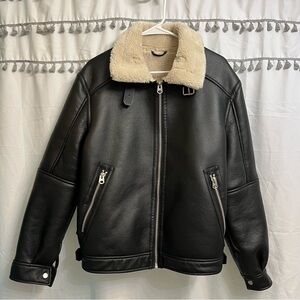 Zara Men’s faux fur and leather Bomber Jacket